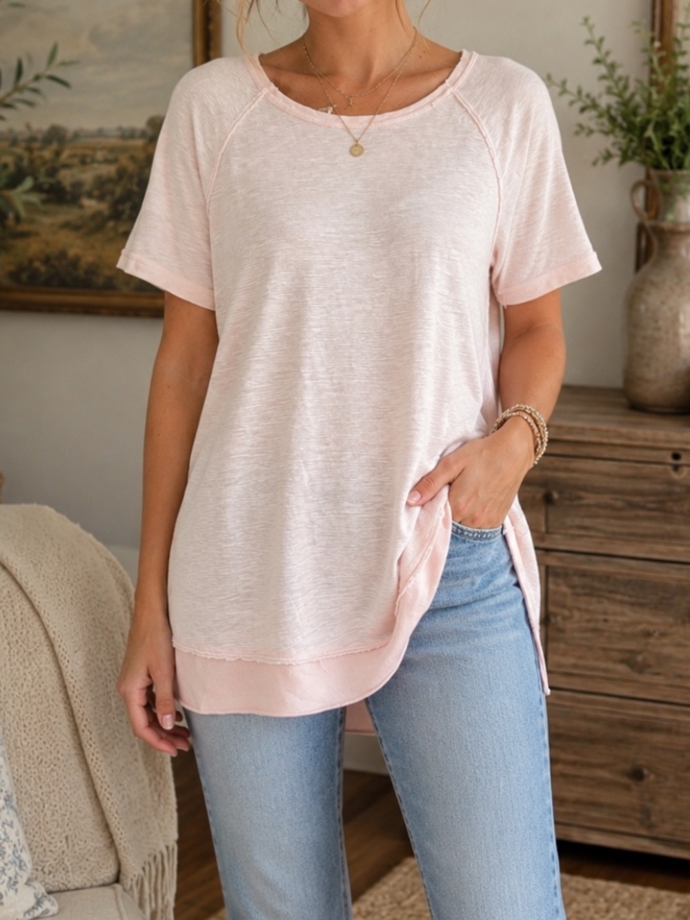 Calvin Klein M Pink Performance Shirt. Women’s | Asymmetrical Hem | Lightweight